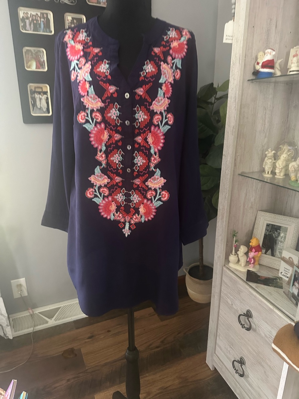 Solitaire Navy Embroidered Floral Tunic